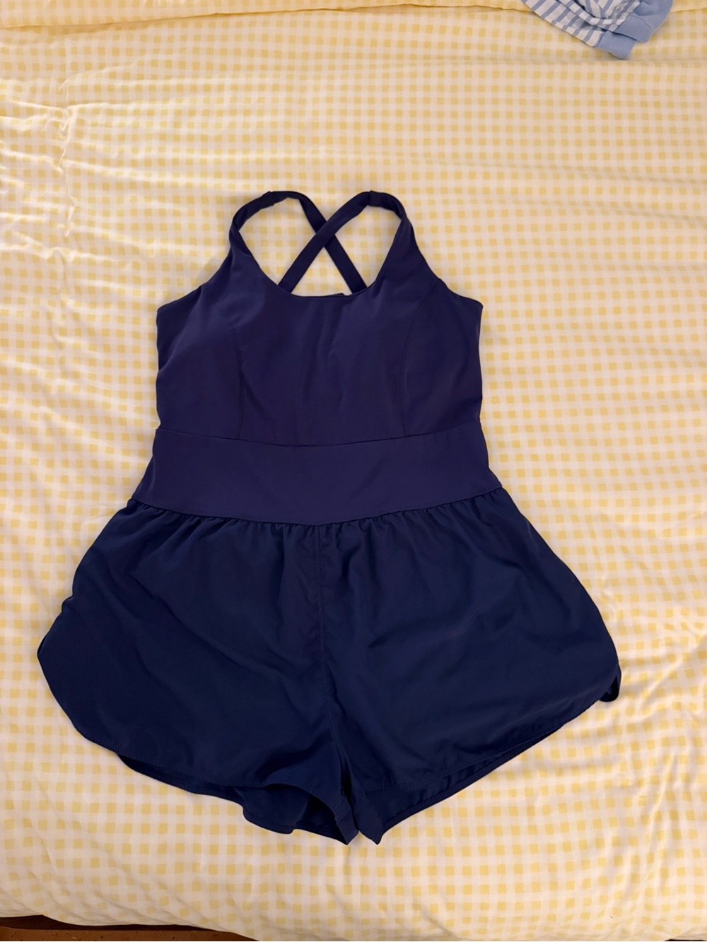 Women’s Navy Cross-Back Romper Shorts
